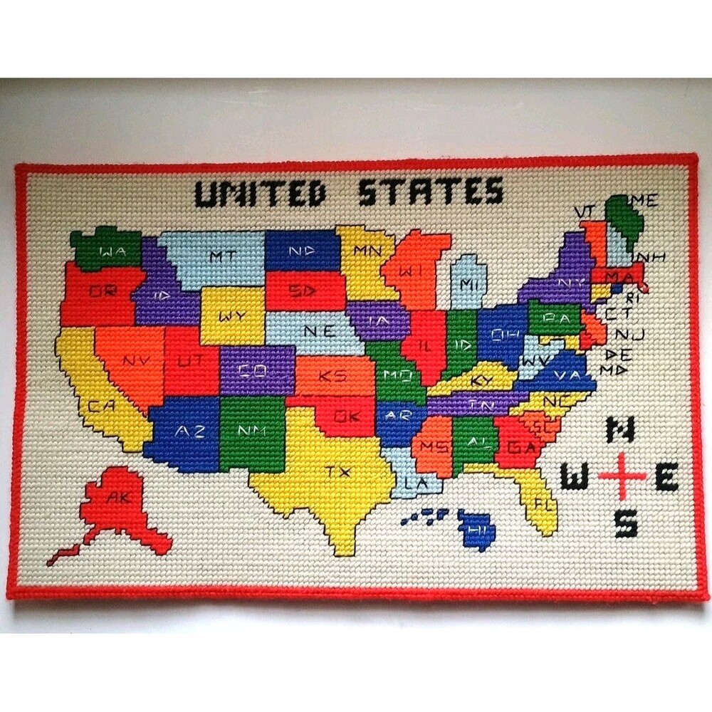 United States Map Needlepoint USA Map  13" X 20" Homeschool 2 Sided